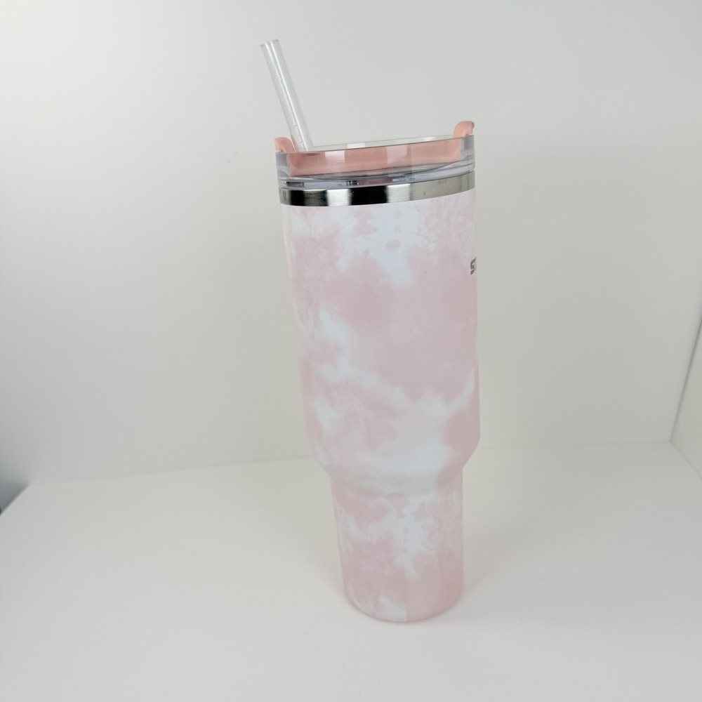 STANLEY 40 oz Tumbler Peach Tie Dye Pink With Straw Handle - Picture 4 of 9